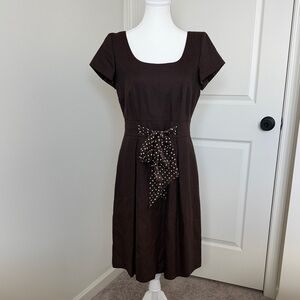 Talbots Brown Midi Dress with Polka Dot Bow
